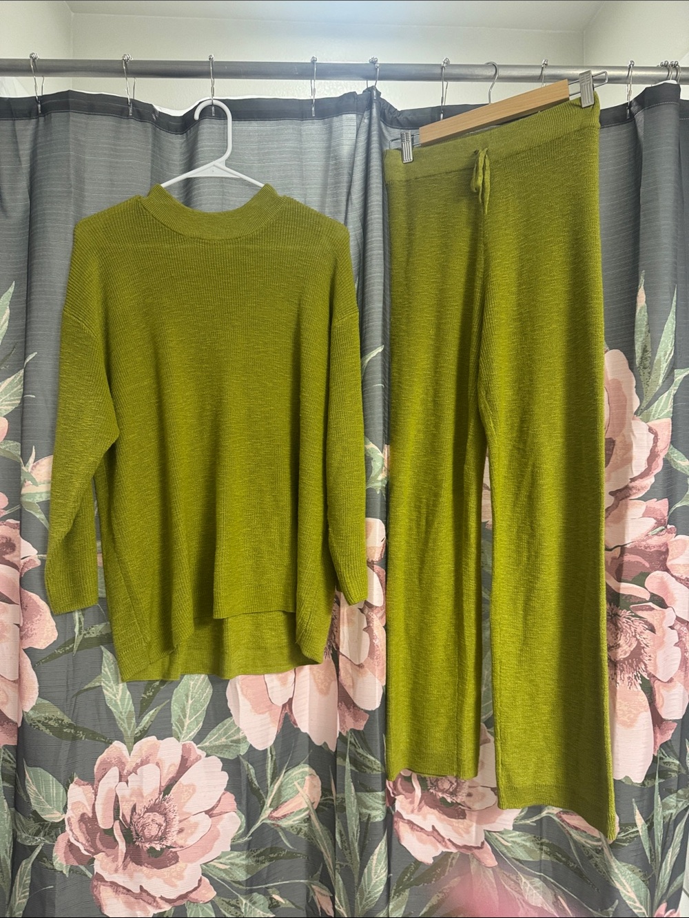Olive Green Knit Sweater & Wide-Leg Lounge Pants Set